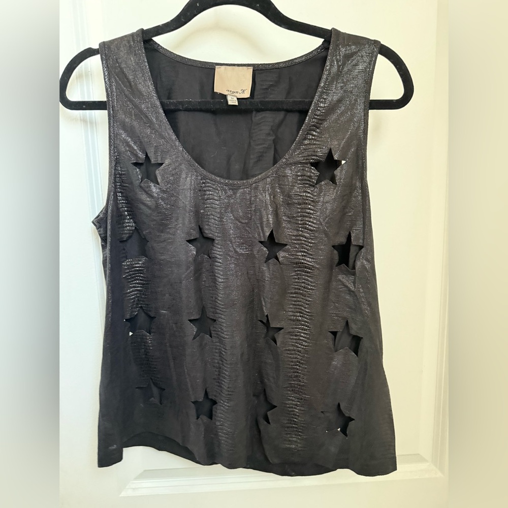 Maison Jules Black Star Pattern Tank Top